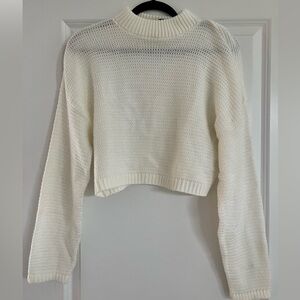 Express Cream Cropped Crew Neck Sweater